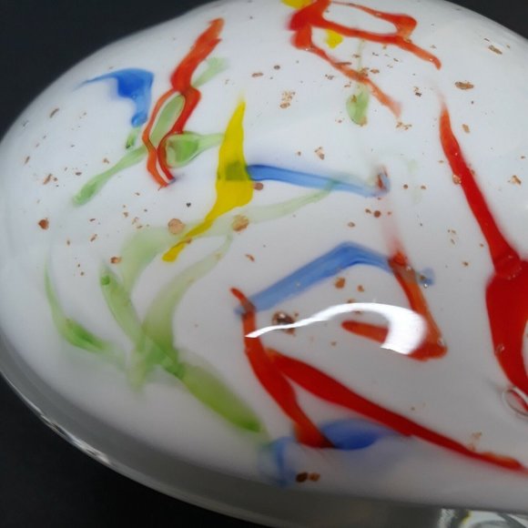 HEART Glass Paperweight Love White Clear Colorful Confetti Abstract Gold - Picture 6 of 7